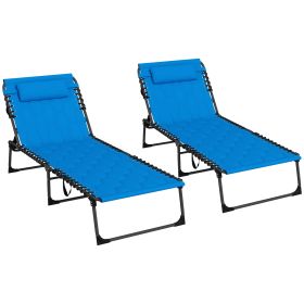 Folding Lounger Set: 5-Position Reclining, Blue Chaise Lounge Pair for Comfortable Outdoor Rest|