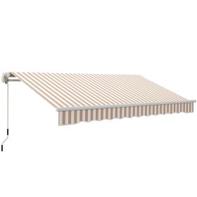 Adjustable Oasis: 12'x10' Beige/White Manual Retractable Awning for Patio, Balcony & Yard