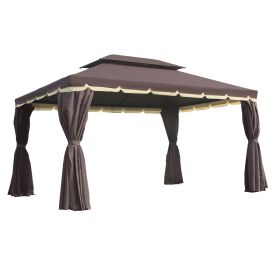 Patio Gazebo 10'x13' with 2-Tier Polyester Roof, Vented Canopy, Mesh Sidewalls, Aluminum Frame - Coffee