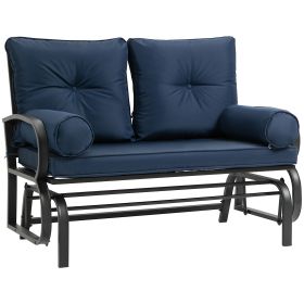 2-Person Glider Bench Blue with Removable Cushions Smooth Motion Sturdy Frame for Patio
