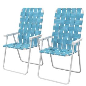 Patio Folding Chairs Set of 2 Blue with Armrests Classic Outdoor Camping Portable Lawn Chairs for Comfort