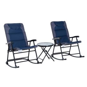 3-Piece Blue Rocking Bistro Set: Patio Chairs & Glass Coffee Table