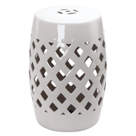 Woven Ceramic Garden Stool, White Glazed, Easy Clean & Supportive for Outdoor Seating