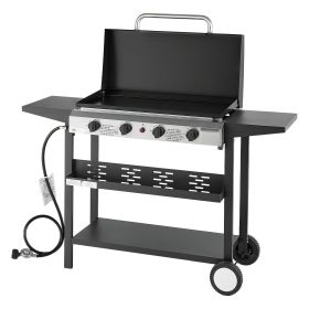 VEVOR Gas Griddle, 4-Burner Flat Top Grill, 29 inch Grill Plate Propane Griddle with Wheels, Lid, 28000 BTU Outdoor Flat Top Grills for Pan-Fryin