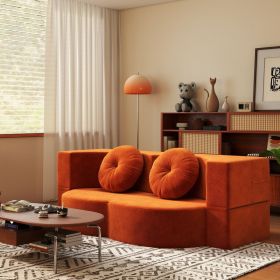 Modern Floor Sofa with 2 Pillows,Convertible Plush Corduroy Foam-Filled Sleeper Sofa Bed,14.2" Full Size Folding Mattress for Living Room,Guest B