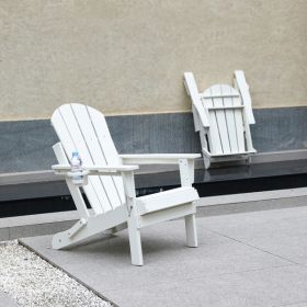 Folding Adirondack Chair with Dual Cup Holder - Composite Adirondack Chair with Wood Texture- White