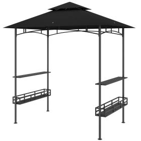 8' x 5' BBQ Grill Gazebo, 2-Tier Outdoor BBQ Gazebo with 2 Side Shelves, Storage Baskets, Ceiling Hook, Dark Gray