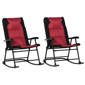 2 Piece Outdoor Patio Furniture Set with 2 Folding Padded Rocking Chairs, Bistro Style for Porch, Camping, Balcony, Red