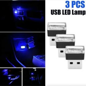 3x Mini Blue LED USB Car Interior Light Neon Atmosphere Ambient Lamp Accessories (Option: 3Pc)