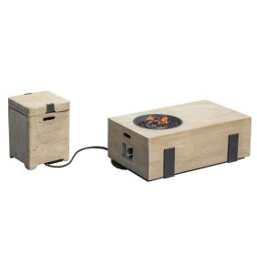 Patio Garden Fire Pit Table Set of 2 with Built-in Ice Bucket, Magnesium Oxide (Color: Brown)