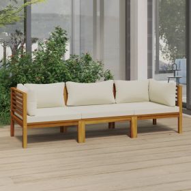 Garden Lounge Set Cream Solid acacia wood, fabric (100% polyester) (Color: Cream)