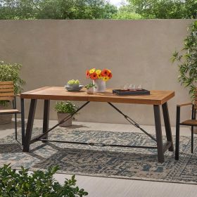Outdoor Acacia Wood Metal Base Dining Table, Teak (Color: as Pic)